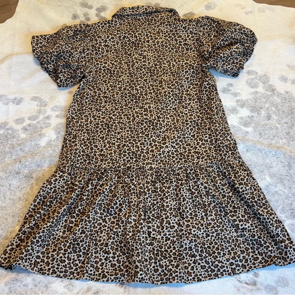 J. Crew Bubble Short-Puff Sleeve Button Up Leopard Print Mini Dress - Picture 7 of 7